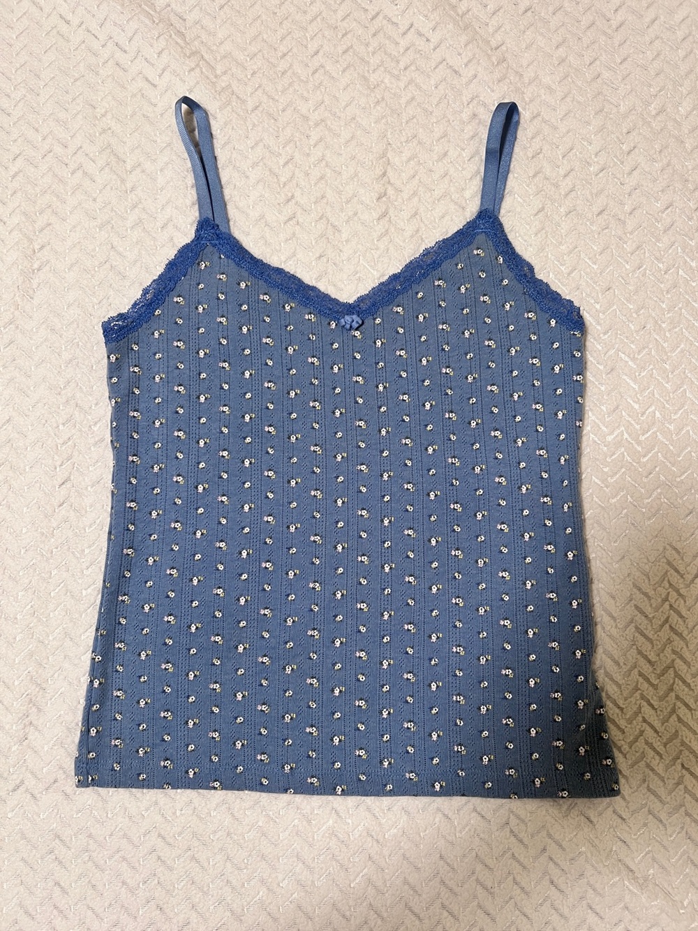 GAP Blue Floral Ribbed Lace-Trim Cami